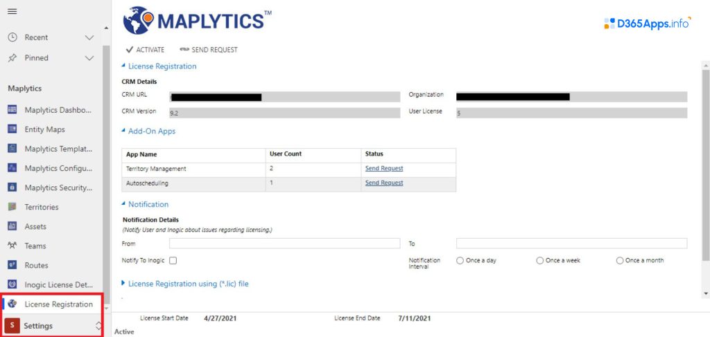 Maplytics free trial activation form with user details