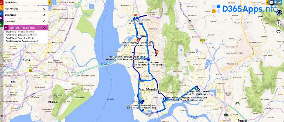 Multi-stop route planning interface in Maplytics