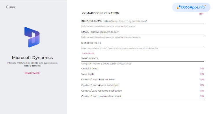 Paperflite for MS Dynamics Review primary configuration