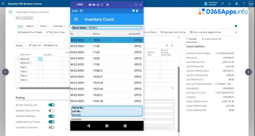 Advanced Inventory Count MS Dynamics Entering results