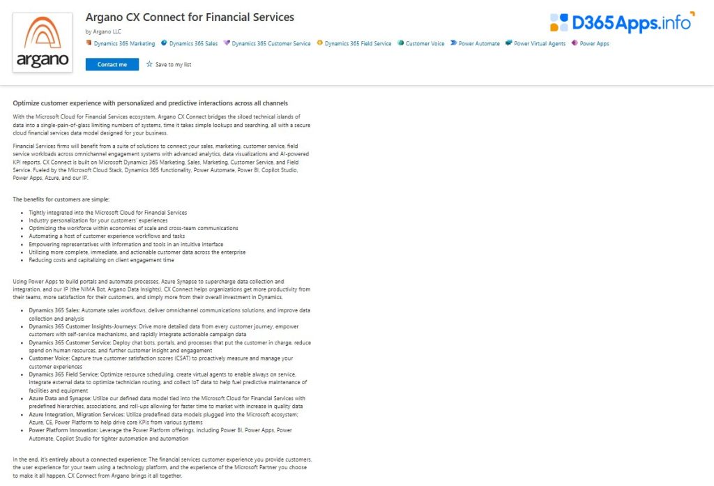 Dynamics Apps Financial Services Argano CX Connect for Financial Services