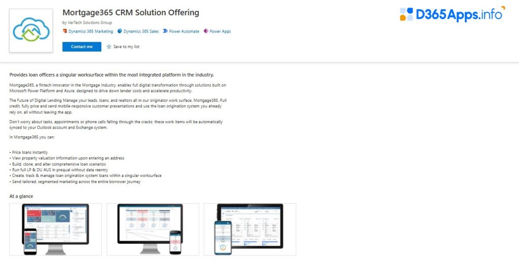 Dynamics Apps Financial Services Mortgage365 CRM Solution Offering