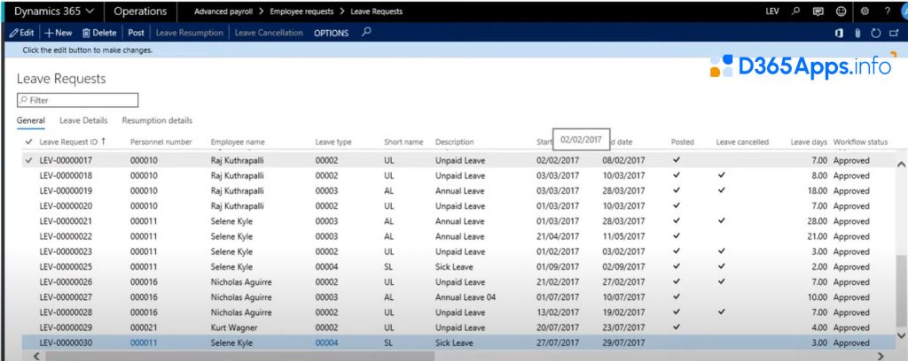 Payroll 365 Review Approved leave list