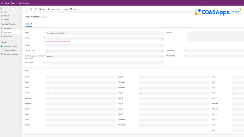 Timesheet App for MS Dynamics Review Timesheet App UI