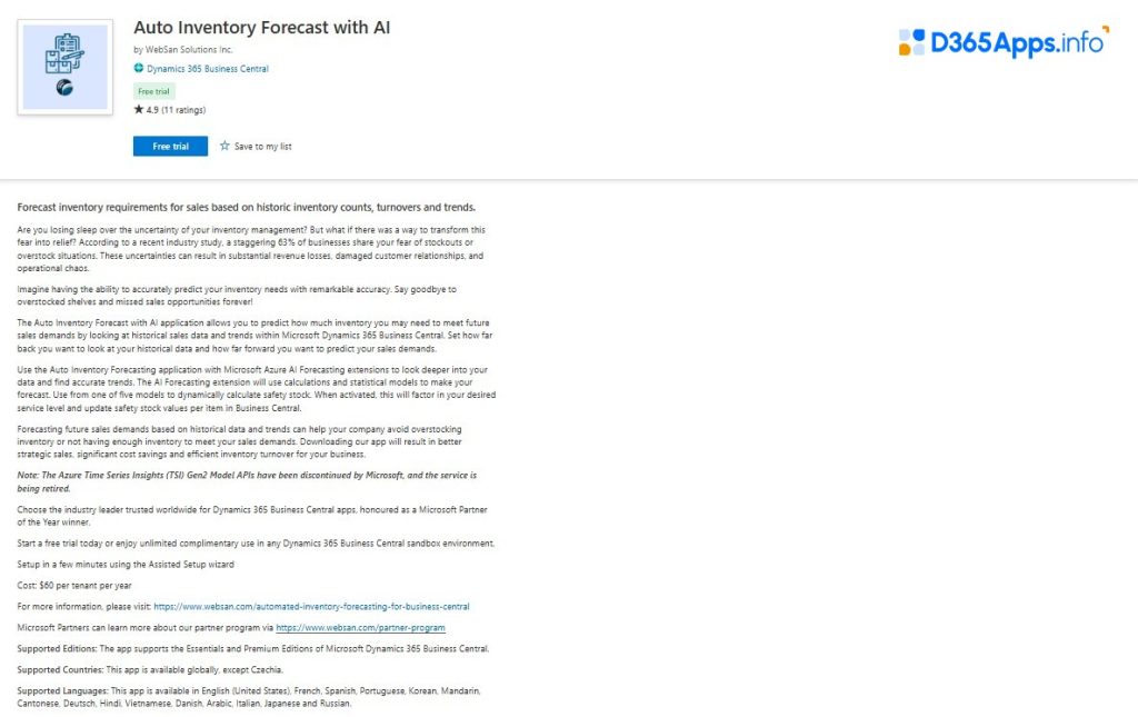 Top AI and Machine Learning Dynamics Apps Auto Inventory Forecast