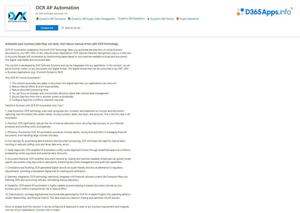 Top AI and Machine Learning Dynamics Apps OCR AP Automation