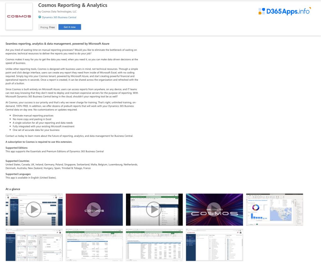 Top Analytics MS Dynamics Apps Cosmos Reporting & Analytics
