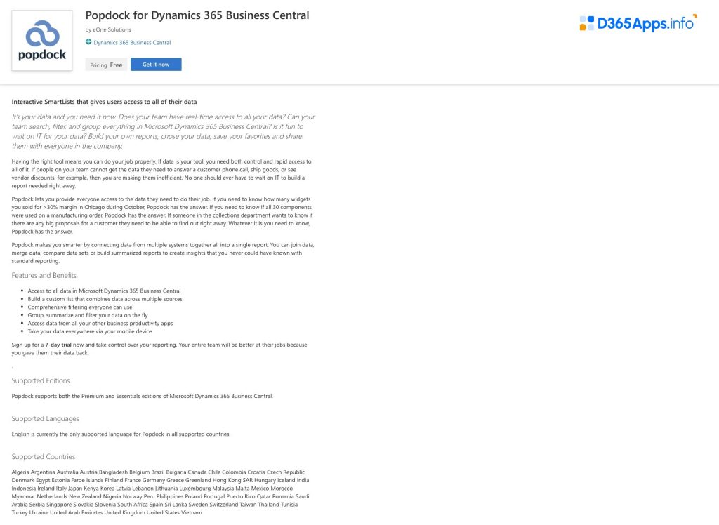 Top Analytics MS Dynamics Apps Popdock for Business Central