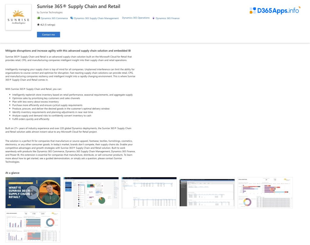 Top Analytics MS Dynamics Apps Sunrise 365® Supply Chain and Retail
