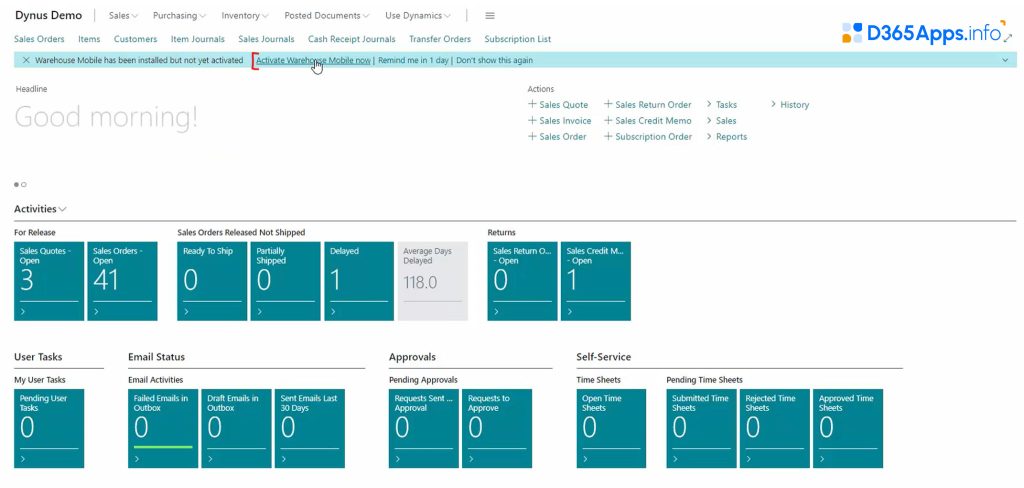 Warehouse Mobile for MS Dynamics App Review Business Central Dashboard