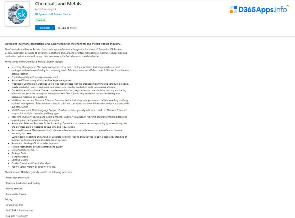 Dynamics 365 Apps for Energy Chemicals and Metals