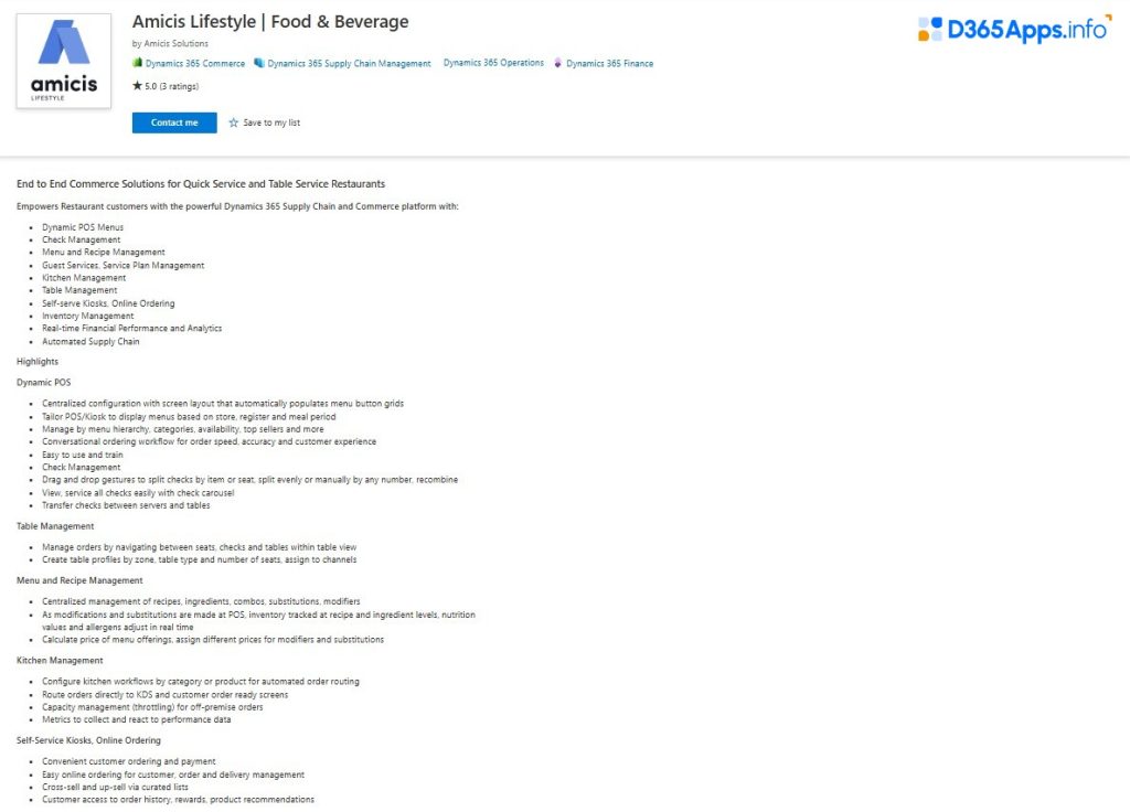 Dynamics Apps Retail Consumer Goods Industry Amicis Lifestyle Food & Beverage