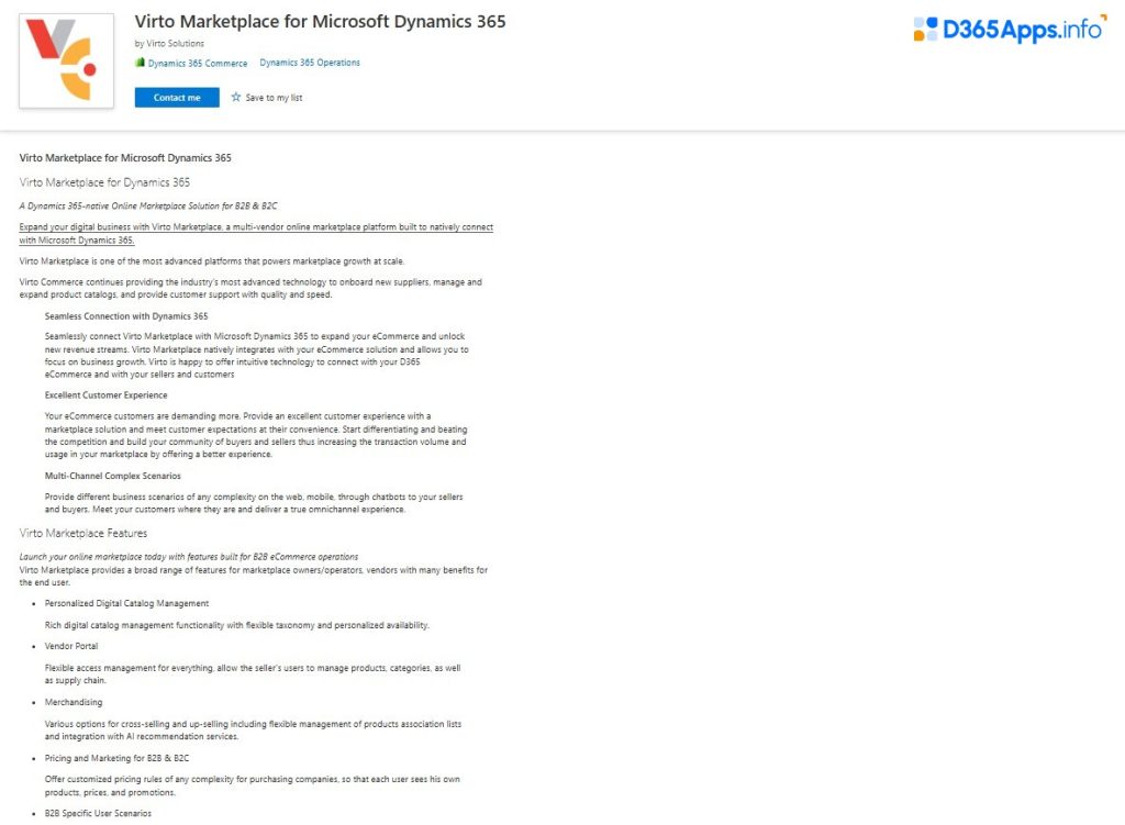 Dynamics Apps Retail Consumer Goods Industry Virto Marketplace for Microsoft Dynamics 365