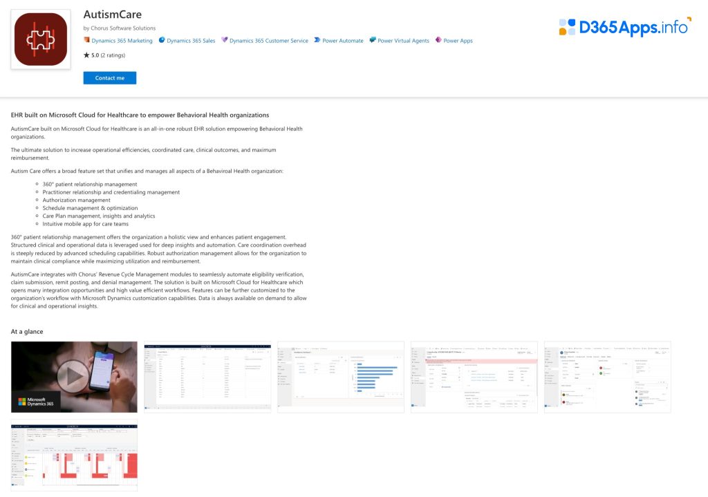 Dynamics Apps for Healthcare AutismCare