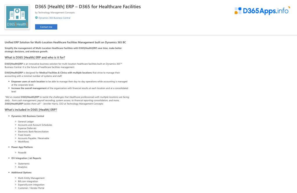 Dynamics Apps for Healthcare D365 [Health] ERP