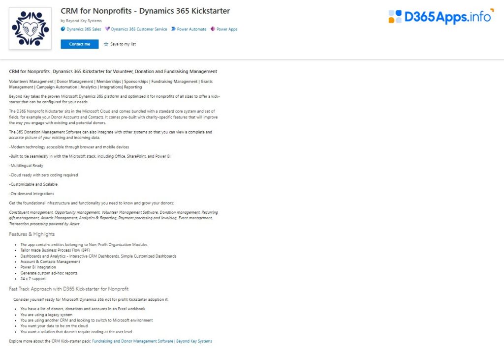 Dynamics Apps for Nonprofit & IGO Industry CRM for Nonprofits - Dynamics 365 Kickstarter