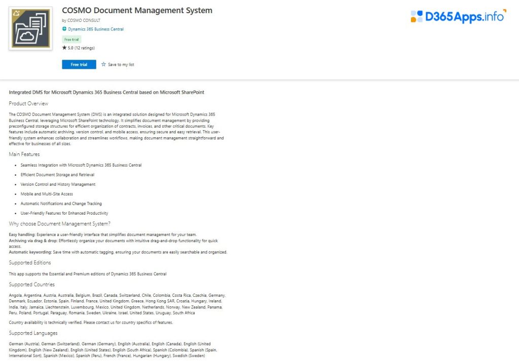 Top Collaboration Dynamics 365 Apps COSMO Document Management System