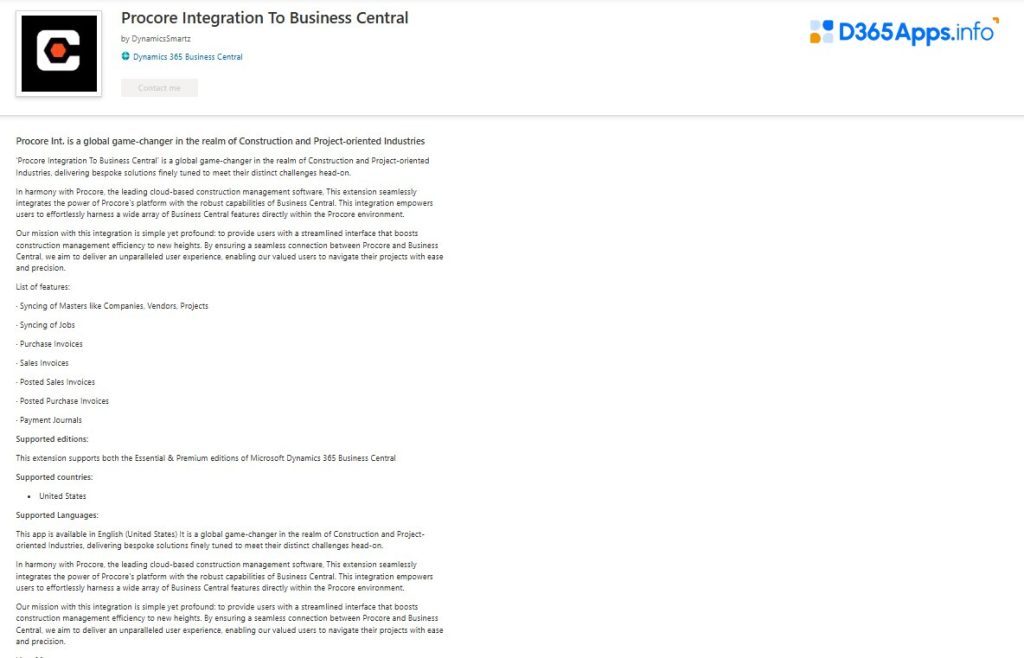 Top Collaboration Dynamics 365 Apps Procore Integration To Business Central