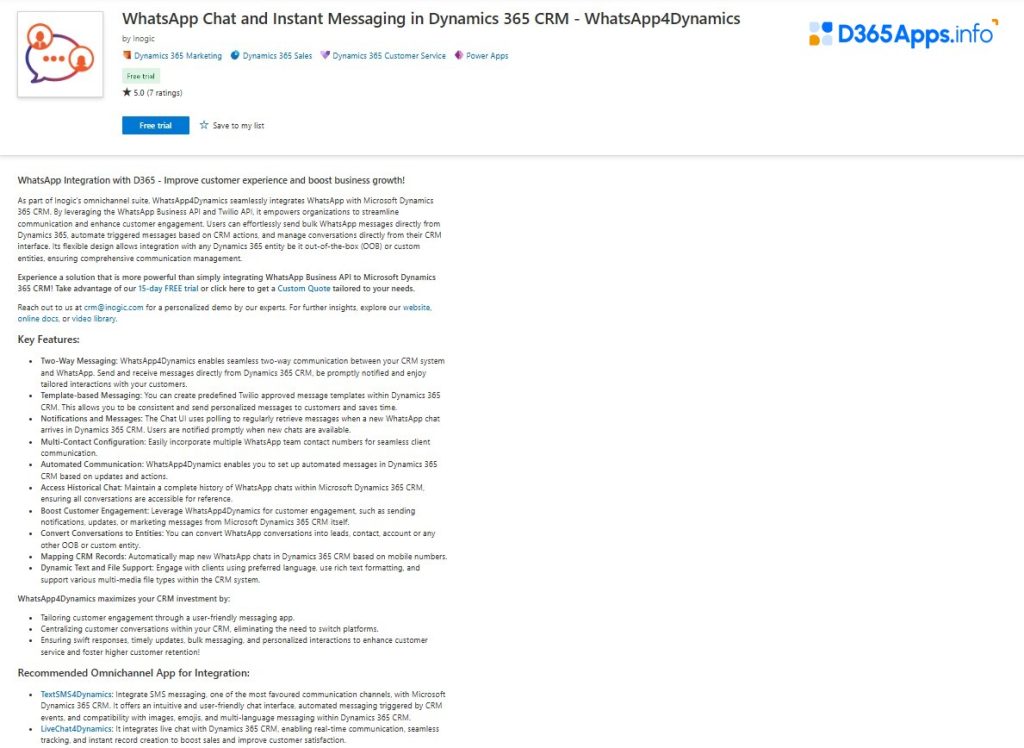 Top Collaboration Dynamics 365 Apps WhatsApp4Dynamics