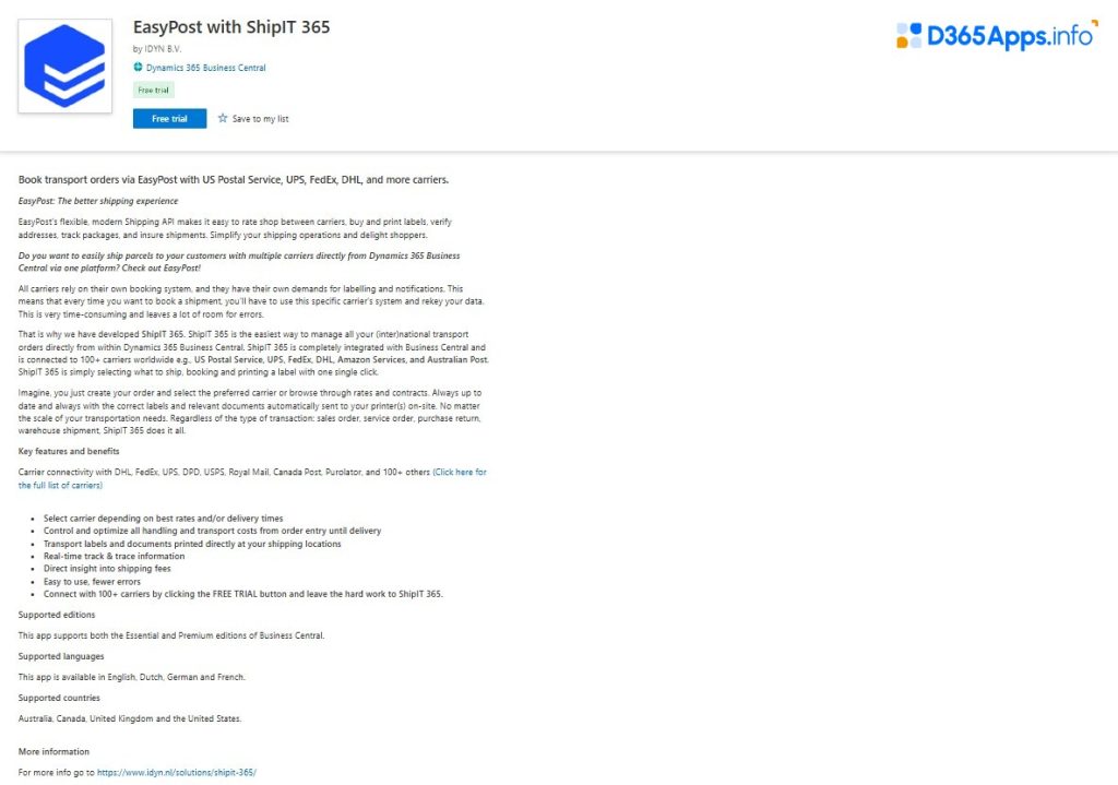 Top Commerce Dynamics 365 Apps EasyPost with ShipIT 365