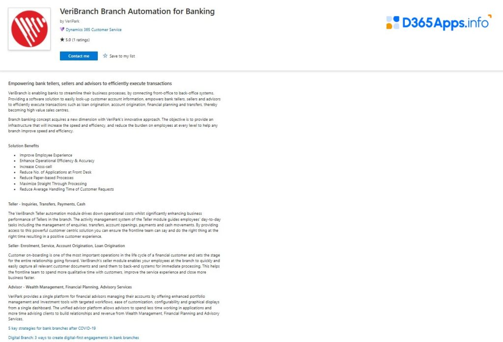 Top Customer Service Dynamics Apps VeriBranch Branch Automation for Banking