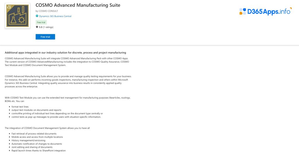 Dynamics Apps for Manufacturing Mobility COSMO Advanced Manufacturing Suite