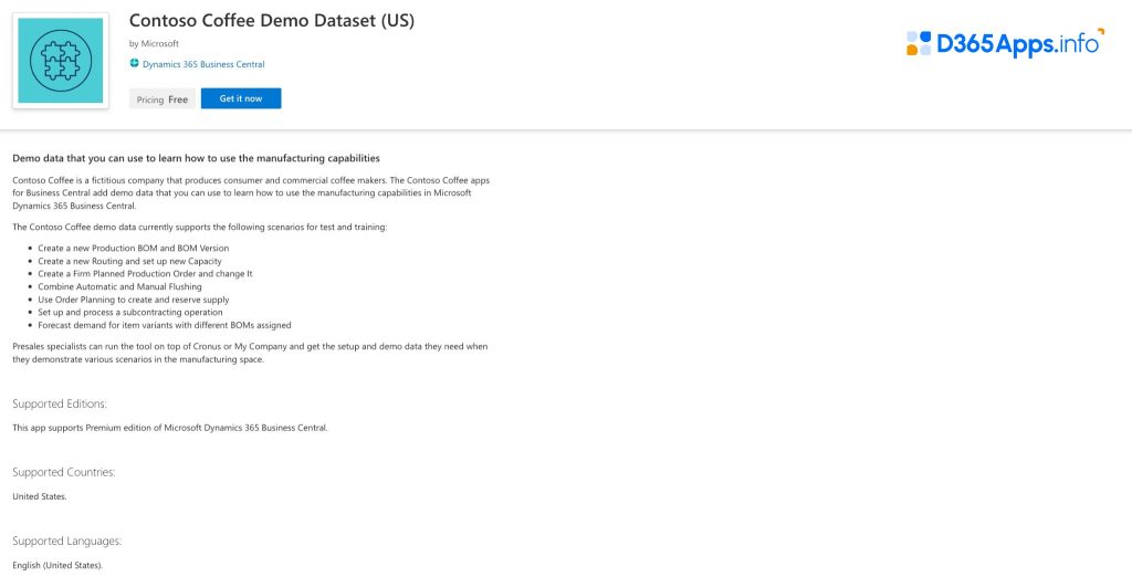 Dynamics Apps for Manufacturing Mobility Contoso Coffee Demo Dataset (US)