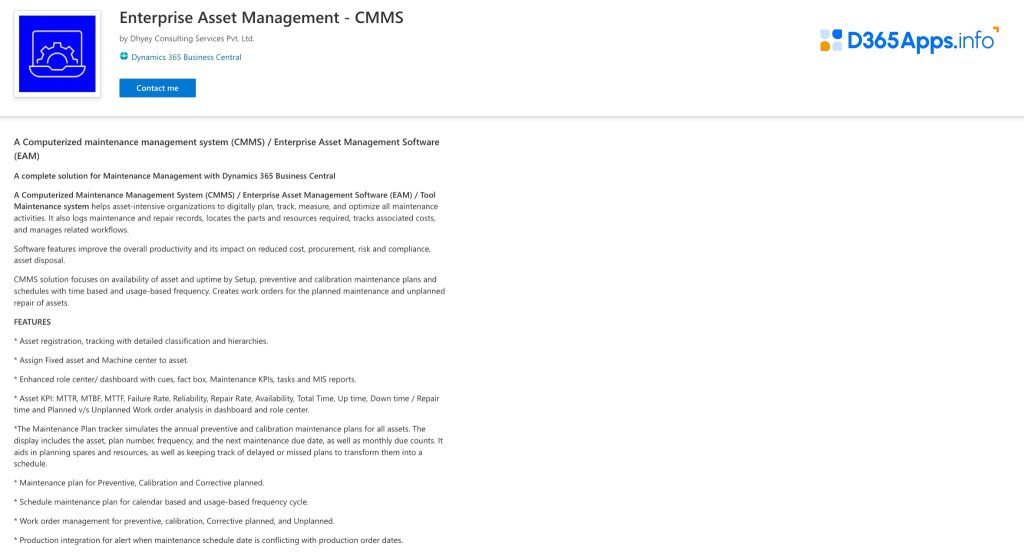 Dynamics Apps for Manufacturing Mobility Enterprise Asset Management - CMMS