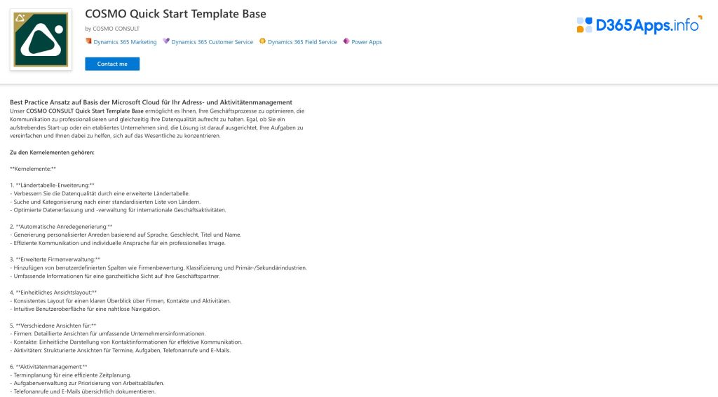 Top Dynamics Apps for Defense Intelligence Industry COSMO Quick Start Template Base