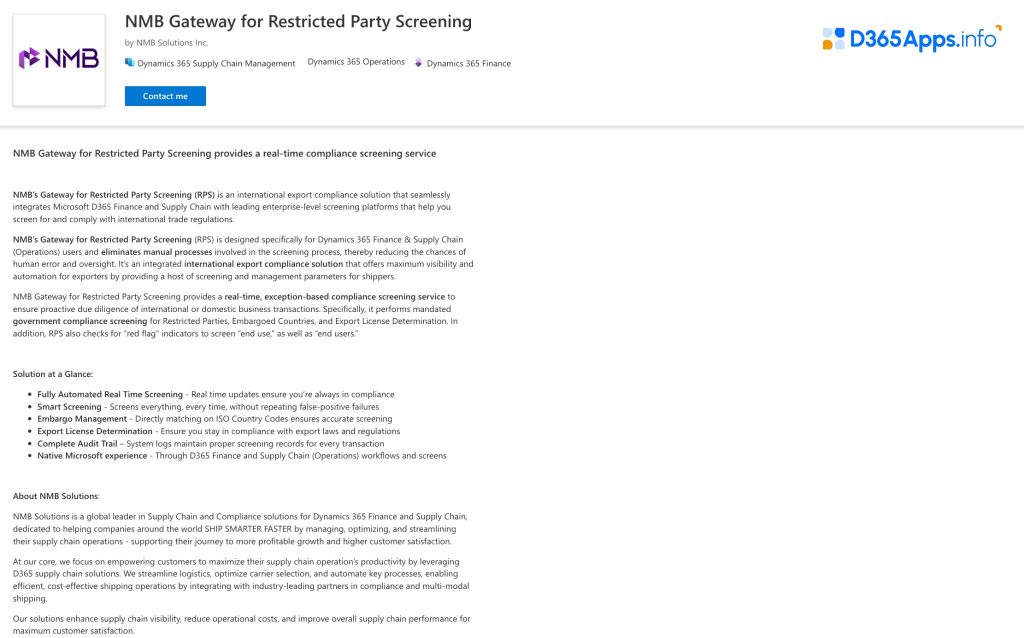 Top Dynamics Apps for Defense Intelligence Industry NMB Gateway for Restricted Party Screening