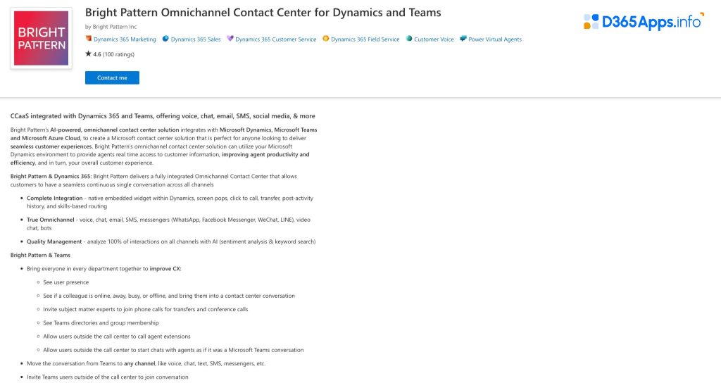 Top Dynamics Apps for Telecommunications & Media Industry Bright Pattern Omnichannel Contact Center for Dynamics and Teams