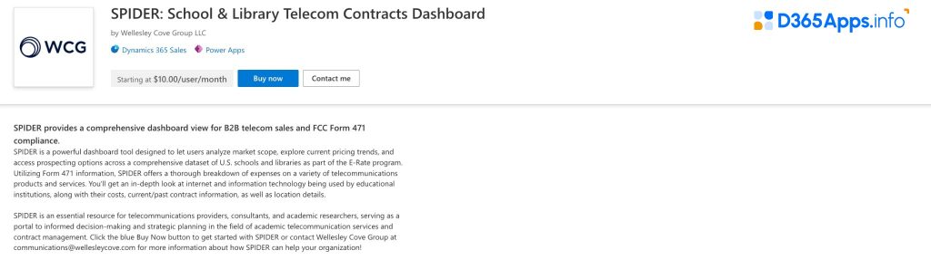Top Dynamics Apps for Telecommunications & Media Industry SPIDER School & Library Telecom Contracts Dashboard