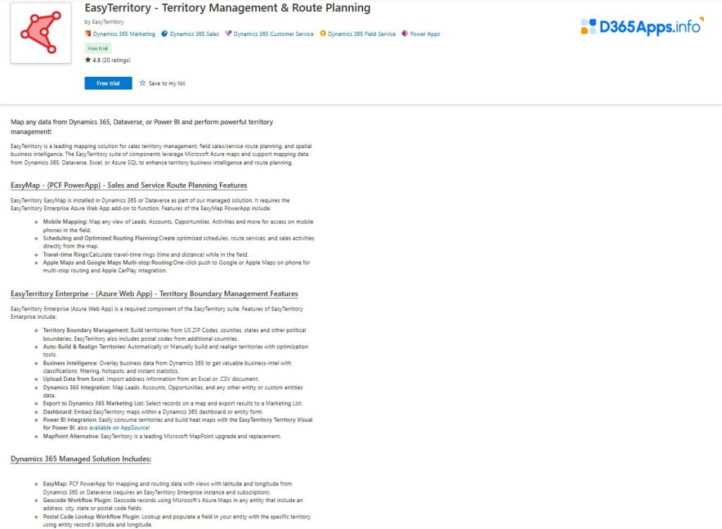 Top Geolocation Microsoft Dynamics Apps EasyTerritory – Territory Management & Route Planning
