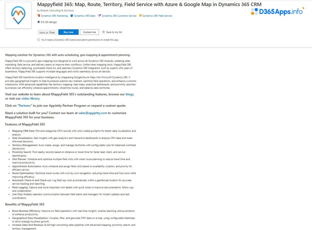 Top Geolocation Microsoft Dynamics Apps MappyField 365
