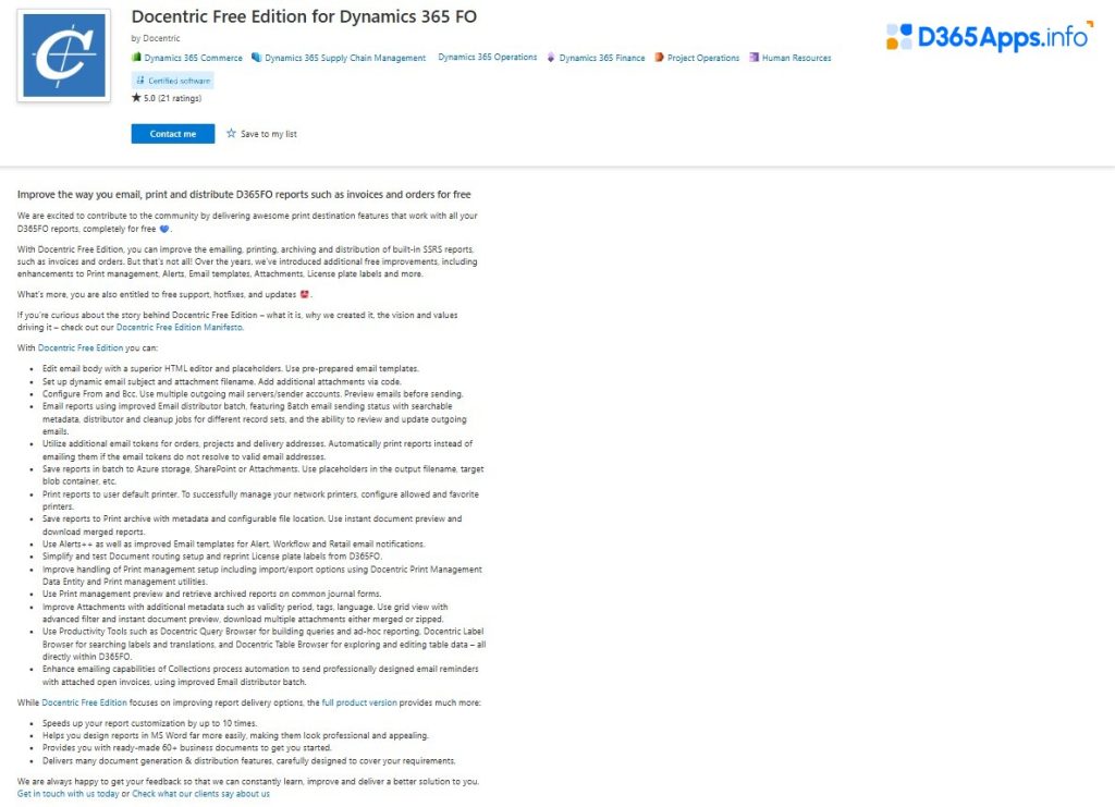 Top IT and Management Tools Dynamics 365 Apps Docentric Free Edition