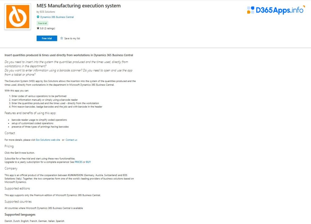 Top IT and Management Tools Dynamics 365 Apps MES Manufacturing Execution System