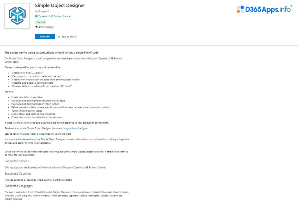 Top IT and Management Tools Dynamics 365 Apps Simple Object Designer