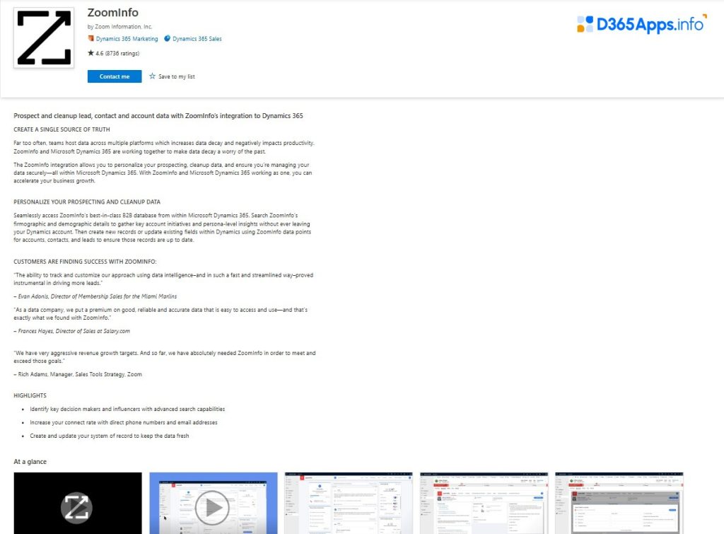 Top Marketing Dynamics 365 Apps ZoomInfo