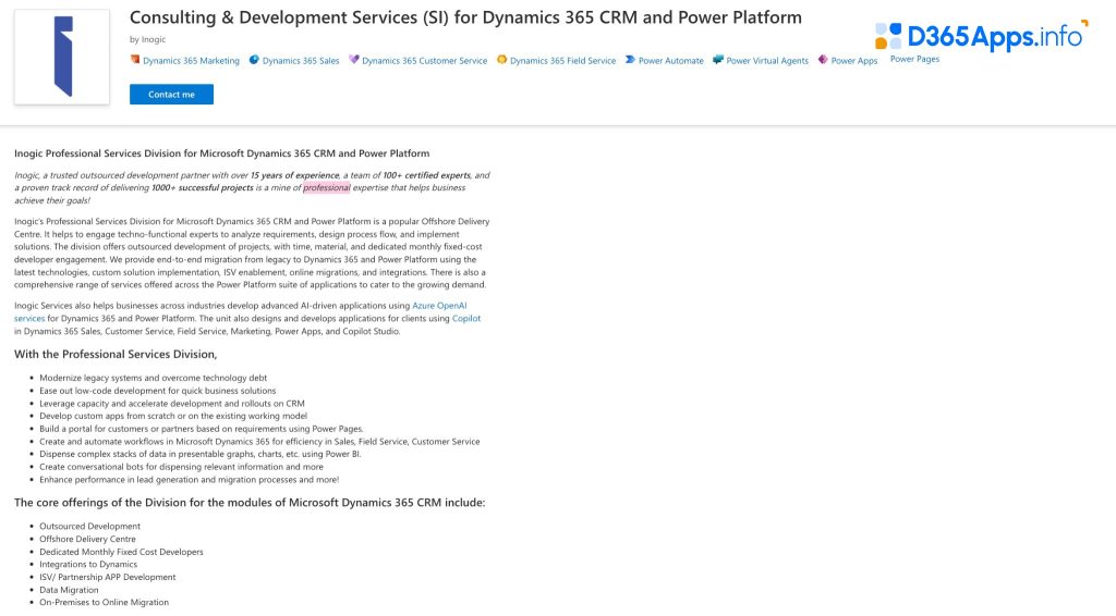 Top Microsoft Dynamics Apps for Professional services Consulting & Development Services (SI) for Dynamics 365 CRM and Power Platform