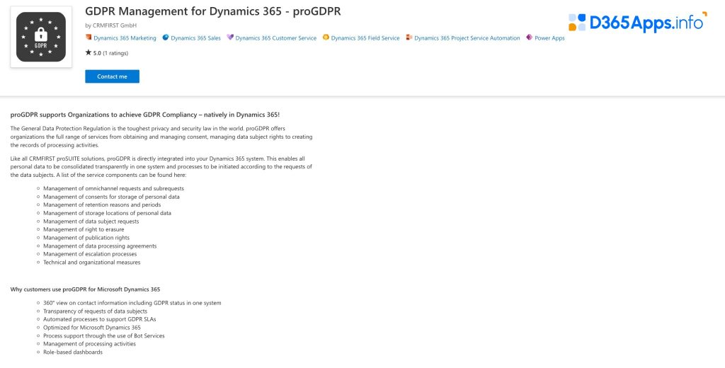 Top Microsoft Dynamics Apps for Professional services GDPR Management for Dynamics 365 - proGDPR