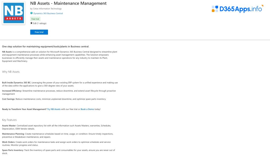 Top Microsoft Dynamics Apps for Professional services NB Assets - Maintenance Management