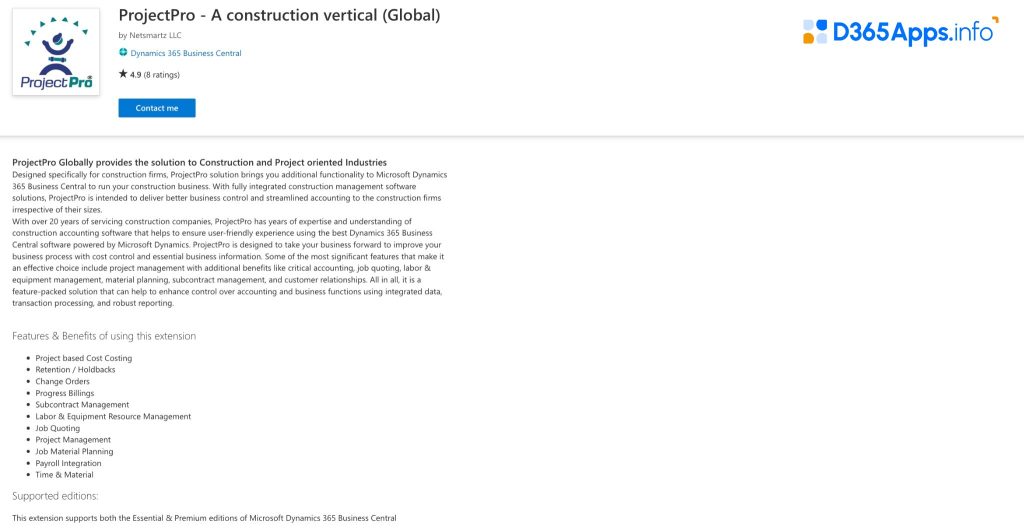 Top Microsoft Dynamics Apps for Professional services ProjectPro - A Construction Vertical (MENA)