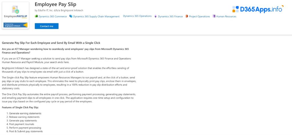 Top Operations and Supply Chain MS Dynamics Apps Employee Pay Slip