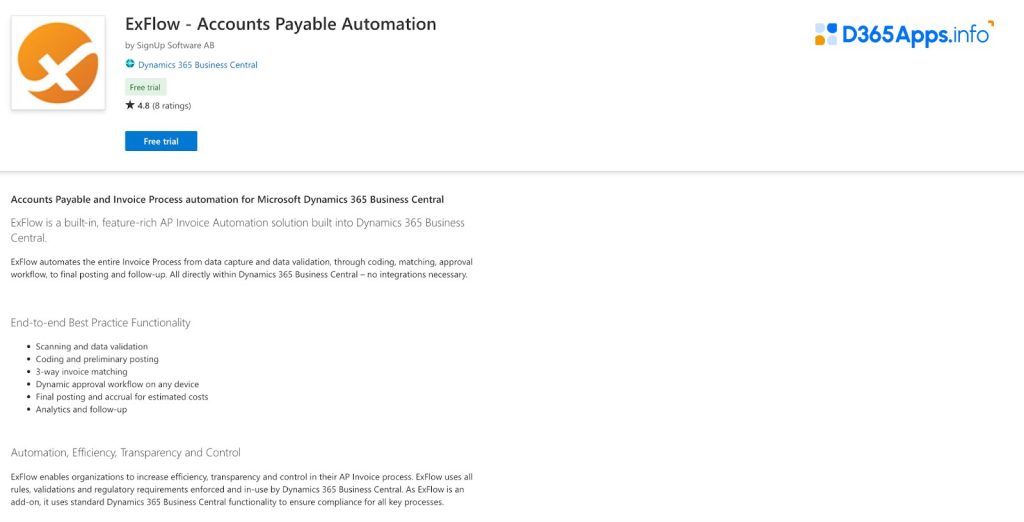 Top Operations and Supply Chain MS Dynamics Apps ExFlow – Accounts Payable Automation
