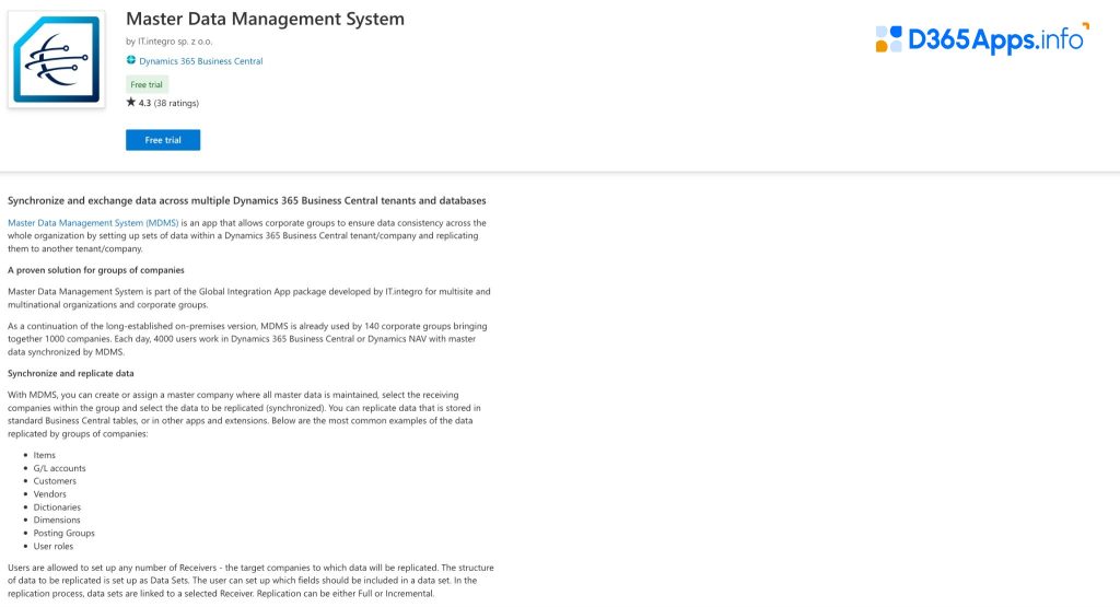 Top Productivity Dynamics Apps Master Data Management System