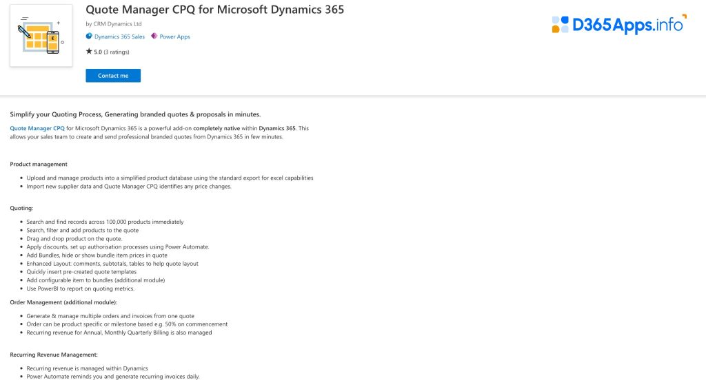 Top Productivity Dynamics Apps Quote Manager CPQ for Microsoft Dynamics 365