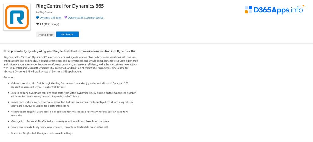 Top Productivity Dynamics Apps RingCentral for Dynamics 365