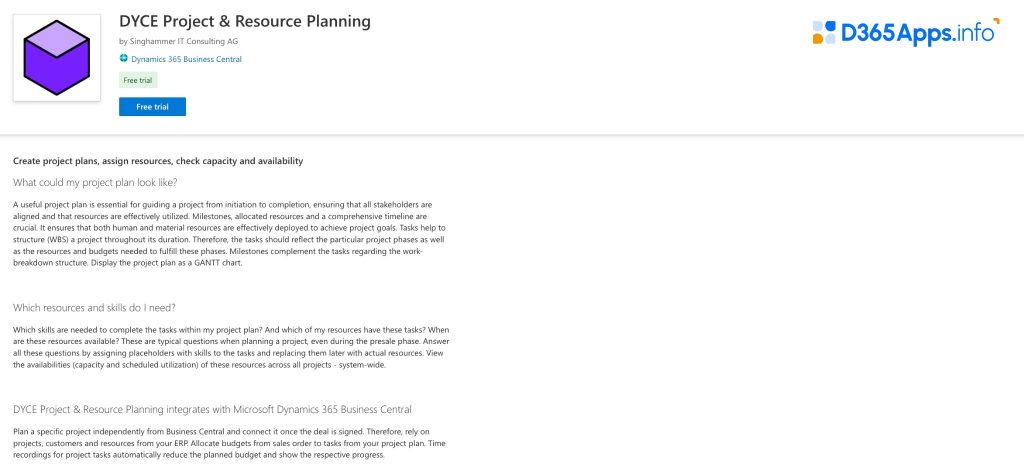 Top Project Management Dynamics 365 Apps DYCE Project & Resource Planning