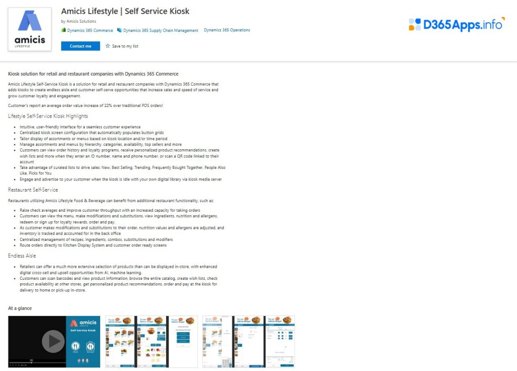 dynamics 365 solution for hospitality and travel Amicis Lifestyle Self Service Kiosk